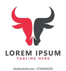 Bull head logo design with red and gray colors business symbol icon