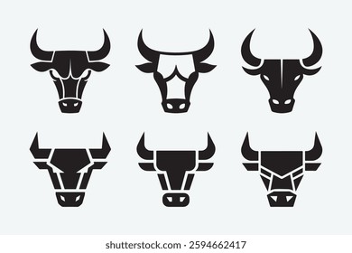 Bull head logo design and silhouette bull head icon design bundle