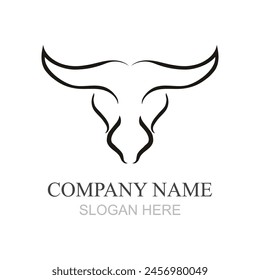Diseño de logotipo de cabeza de toro, Ilustración vectorial de símbolo de cuernos de toro creativos