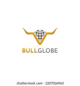 Bull Head Logo With Globe, Suitable For Finance, Banking, Broker, Investor, Investment And Other Business.