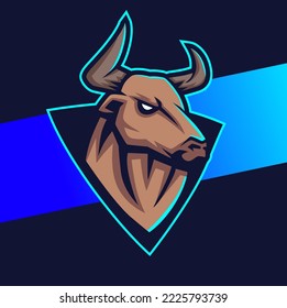 bull head logo mascot design with big horn for sport or game design