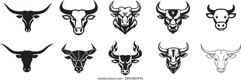 Bull Head Logo Mega Bundle - Minimalist Longhorn Steer Animal Icon Pack - Modern Geometric Taurus Crest Vector Template Collection

Supercharge your commercial marketplace storefront with this ultimate high demand master collection featuring a massive bundle of 10 unique bull head logo designs. This professional high quality vector toolkit showcases a versatile variety of layout styles including longhorn steer silhouettes fierce dynamic taurus mascots geometric polygonal horn contours simple cow line art minimal outlines and fiery flame horn vectors. 

Masterfully rendered in flat solid configurations, this clean vector asset completely eliminates complex effects or shadows. It is highly optimized for custom screen printing apparel t-shirt lines vinyl decals print on demand merchandise cattle ranch branding steakhouse restaurant identities corporate sports mascots and modern corporate design projects.