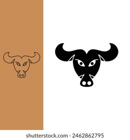 bull head logo with minimalist style, logo design template sign. monoline style and silhouette stylish.