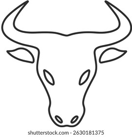 Bull head logo with oval eyes and nostrils, bull head icon with ears line black color.