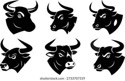 Bull Head Logo Set with Strong and Powerful Animal Icons,  ox, animal head, bull logo, 