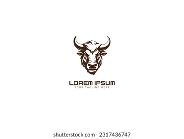 Bull head logo vector icon template. Abstract drawing bull face. Cute bull face with horns. Vector illustration
