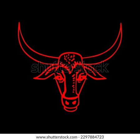 Bull head with long horns vector silhouette illustration isolated on black background. Bull symbol shape. Symbol of Botswana coat of arms.