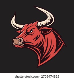 Una cabeza de toro mirando a la derecha, diseñada en estilo Vector 
