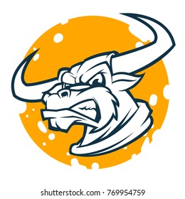 BULL HEAD MASCOT black and white illustration logo