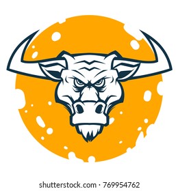 BULL HEAD MASCOT black and white illustration logo