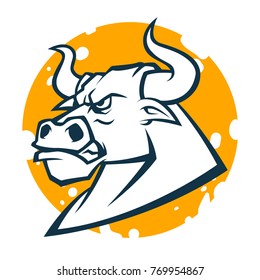 BULL HEAD MASCOT black and white logo illustration