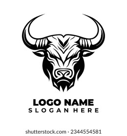 bull head mascot buffalo logo simple design with black object concept background