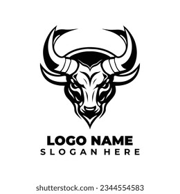 bull head mascot buffalo logo simple design with black object concept background
