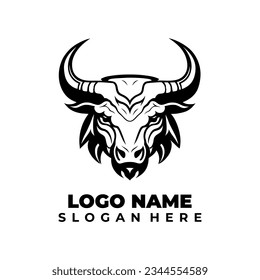 bull head mascot buffalo logo simple design with black object concept background