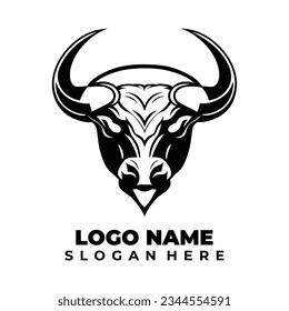 bull head mascot buffalo logo simple design with black object concept background