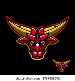bull head mascot logo - bull esport logo - red gold