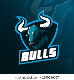 Bull head mascot logo vector design illustration with concept of angry face, for sport team, icon, tshirt and emblem.