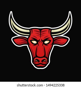 Bull head mascot logo vector colored illustration on dark background