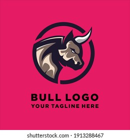 Bull head mascot sporty and strong logo illustration concept, Buffalo sport logo, vector illustration, isolated in pink background.