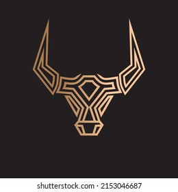 Bull head minimalist logo. Simple animal vector design. Isolated with soft background.