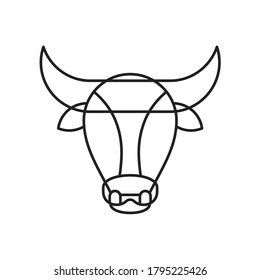 Bull Head outline logo on white background. Zodiac sign ox, cow or bull. Lunar horoscope, calendar. Flat vector illustration.