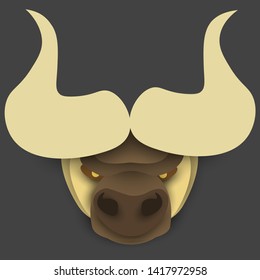 Bull head in paper cut style. Creative logo with angry buffalo. Material design.