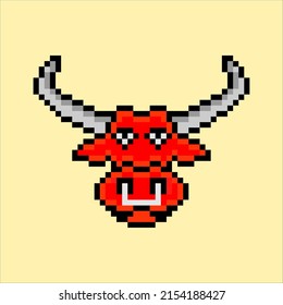 Bull head with pixel art. Vector illustration.