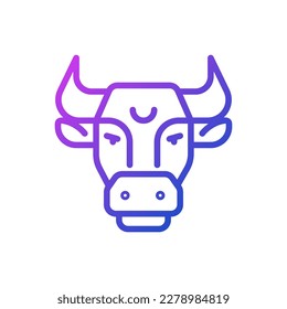 Bull head pixel perfect gradient linear vector icon. Astrological sign. Taurus zodiac animal. Horoscope personality. Thin line color symbol. Modern style pictogram. Vector isolated outline drawing
