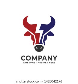 Bull head power vector logo concept illustration, bull head energy logo design