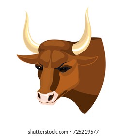 Bull head realistic icon profile view on brown muscular cow