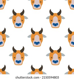 Bull head seamless pattern. Cattle head seamless pattern. Vector illustration