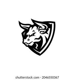Bull Head Shield Badge Mascot illustration Logo Design