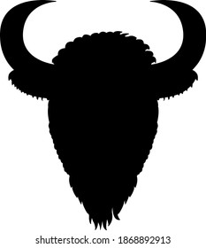 Bull head silhouette. Black outline of the head of a bison.
