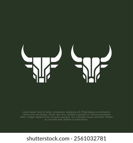 bull with head silhouette, buffalo cow ox bull head logo design, bull with horns, Angry bull head, simple minimalist modern black and white