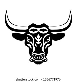 Bull head silhouette symbol of year. Taurus horoscope icon. Trafaret vector t-shirt design