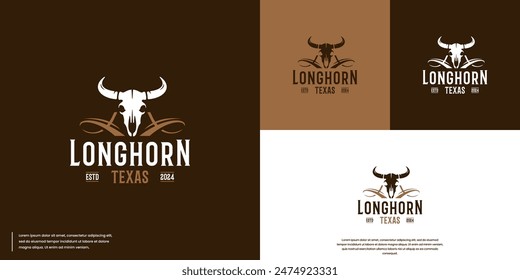 Bull head skull with western country vintage style ,longhorn, logo design template.