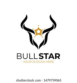bull head with star logo, flat style, modern design, simple cow/buffalo animal icon vector illustration