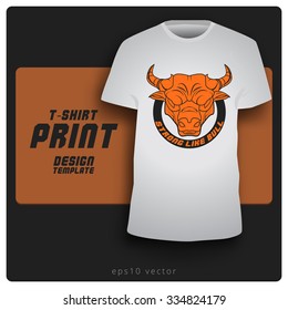 Bull head with "Strong like Bull" typography 2-color t-shirt print design template