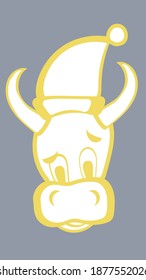 Bull head symbol of the new year. The trendy and popular colors of 2021 are yellow and gray. Lunar Chinese New Year. Vector cartoon illustration for logo, banner or social media design.