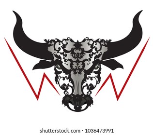 Bull head tattoo with red thunder 
