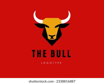 Bull head Taurus Bison Buffalo minimal vector logo design template. Beef Meat Steak House restaurant logo concept icon