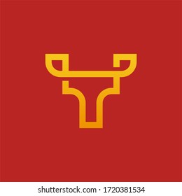 Bull head taurus vector logo. Linear cow steak creative logotype