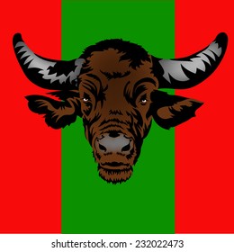 Bull head vector background green and red.