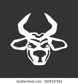 bull head vector illustration drawn by hands. for logos, postcards with new year 2021, stickers with Christmas, sports teams emblems.