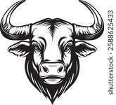 Bull Head Vector Illustration, Isolated on White