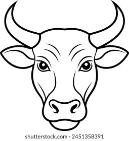          Bull head vector illustration with line art.
