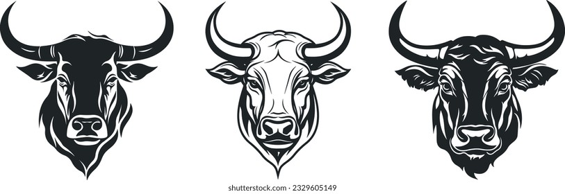 Bull head vector illustration on white background. Elegance drawing art for poster, t-shirt, emblem, sign.