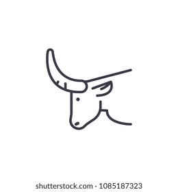 bull head vector line icon, sign, illustration on background, editable strokes