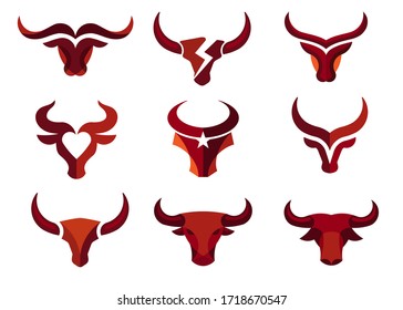 Bull head vector logo set concept illustration