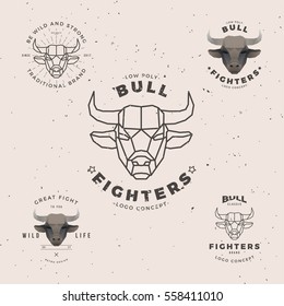 Bull Head, Vintage Low Poly Logo Set